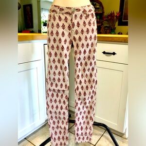 FREE PEOPLE Red & Beige Corduroy Floral Skinny Low-Rise Pants 28